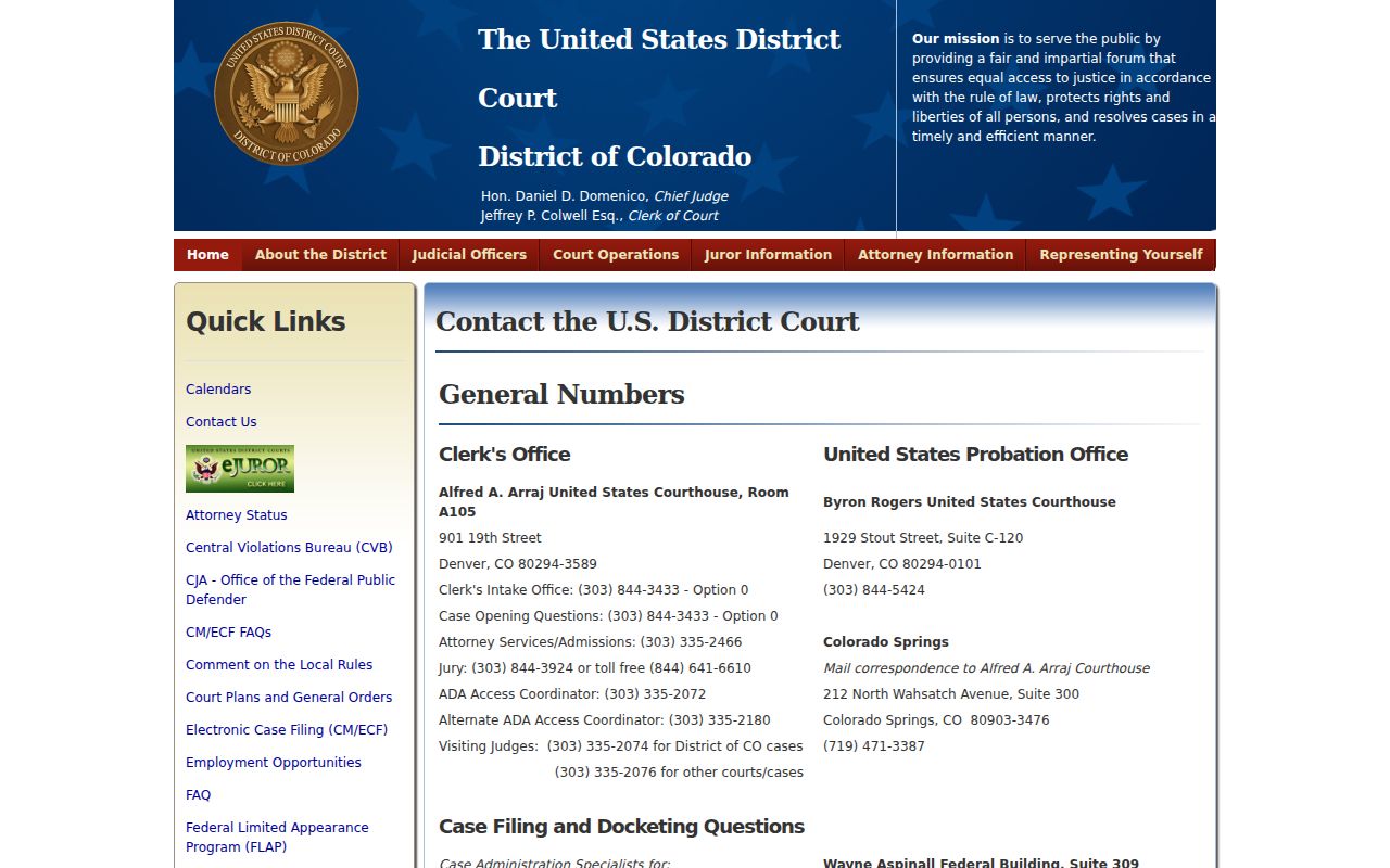 Custer County Clerk of Court federal District of Colorado records contact page