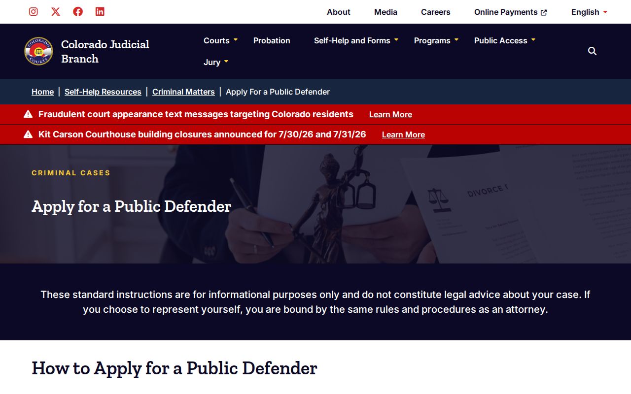 Custer County criminal court records public defender application source