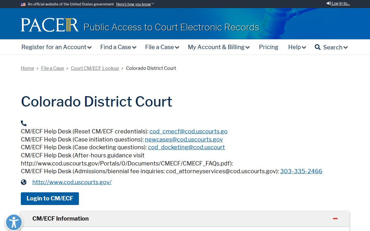 Custer County District Court PACER court lookup for federal cases