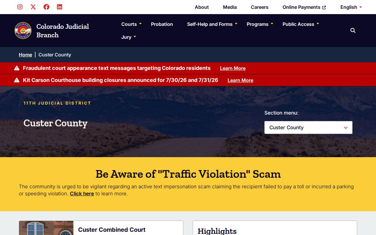 Custer County court records official court landing page