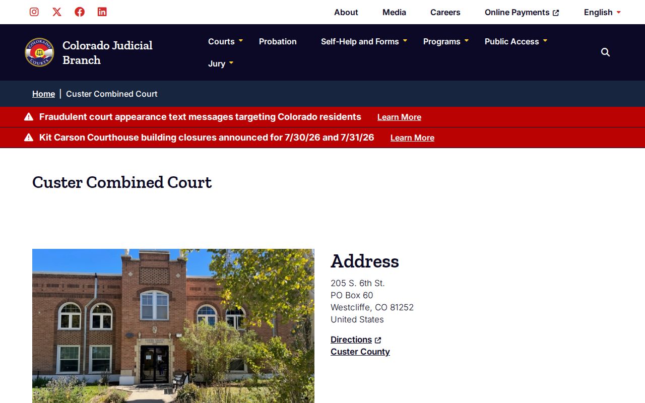 Custer County court records Custer Combined Court location page