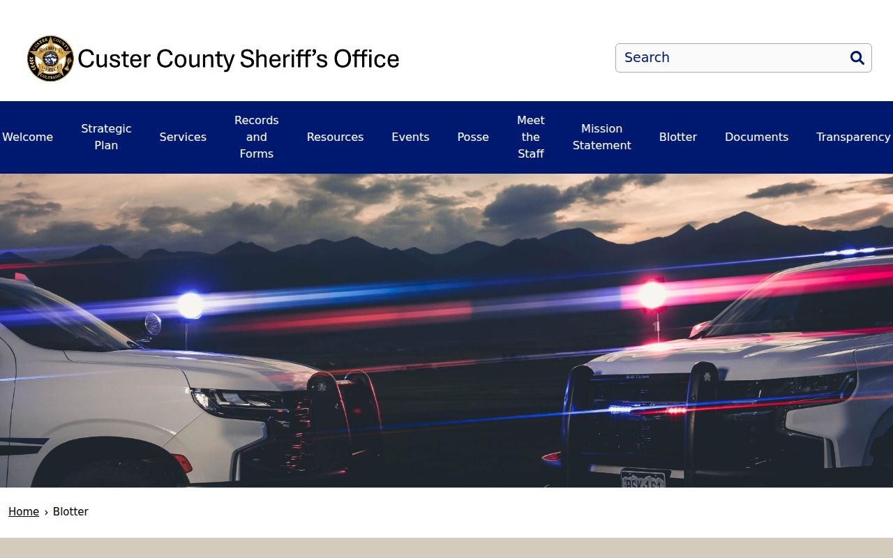 Custer County inmate records sheriff blotter page