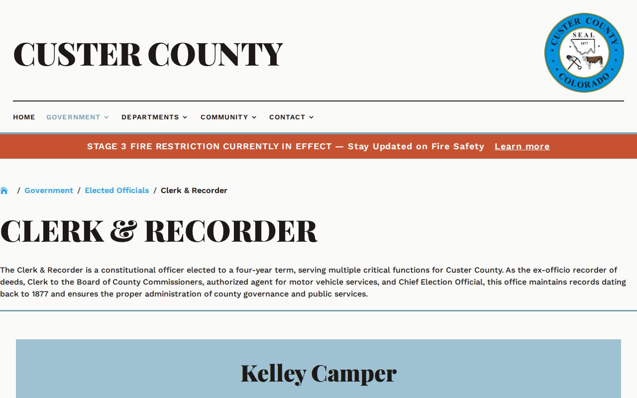 Custer County marriage and divorce records Clerk Recorder page