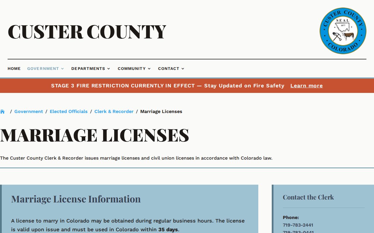 Custer County marriage records marriage license rules