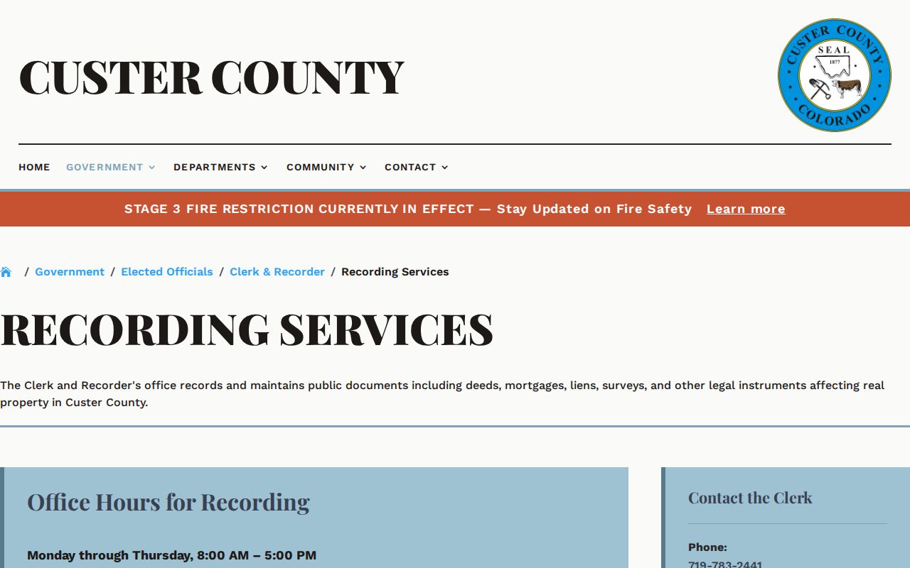 Custer County marriage records recording services